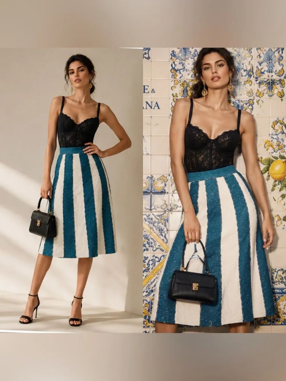 Dolce & Gabbana tweed pinstripe midi skirt
